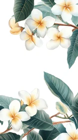 Plumeria Florets Rendered with Botanical Precision: White Petals and Golden Gradient Centers