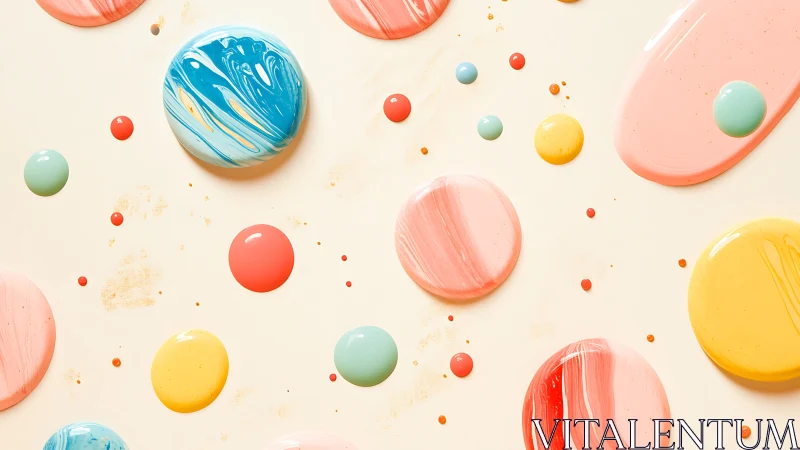 Macro study of glossy pastel paint droplets with smooth specular highlights