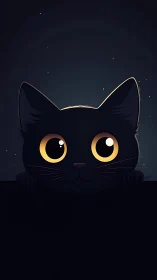 Luminous Black Cat Portrait with Golden Eyes Against Starlit Sky
