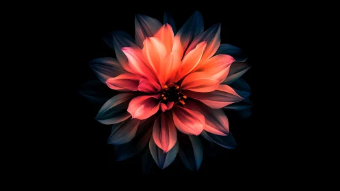 Radial symmetric abstract flower with luminous gradient petals rendered