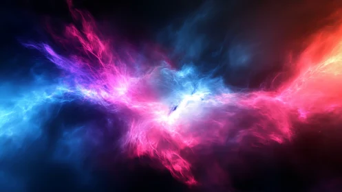 Chromatic plasma filaments in symmetric nebular collision field.