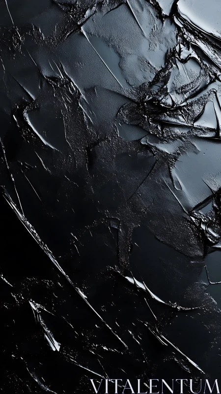 Monochrome tectonic texture in sculpted gloss black relief.