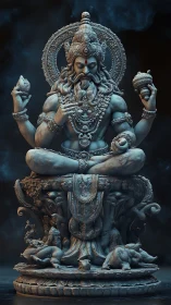 Majestic multi-armed deity statue rests in serene, sacred calm