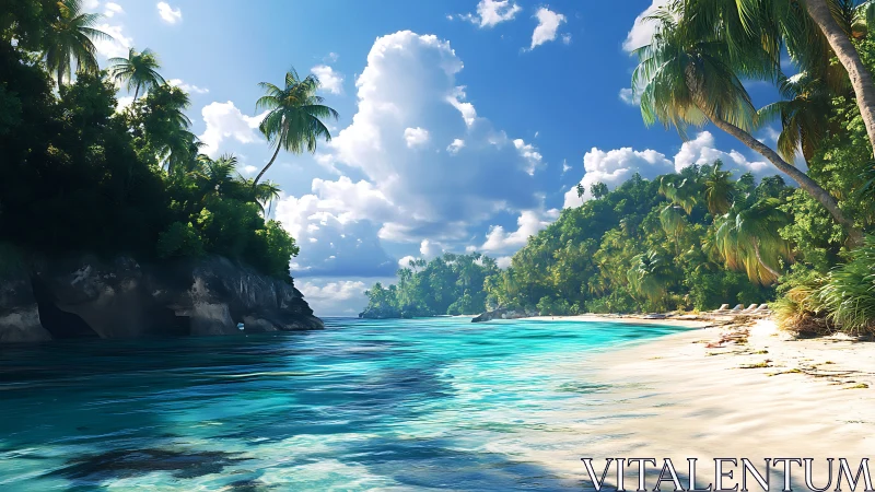 Tropical Coastal Cove: Crystalline Waters, Limestone Cliffs, Verdant Canopy.