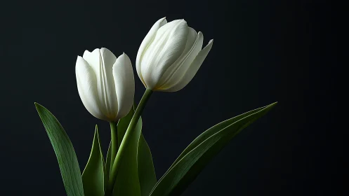 Pearl-Petaled Tulips Rise Against Obsidian Depths.