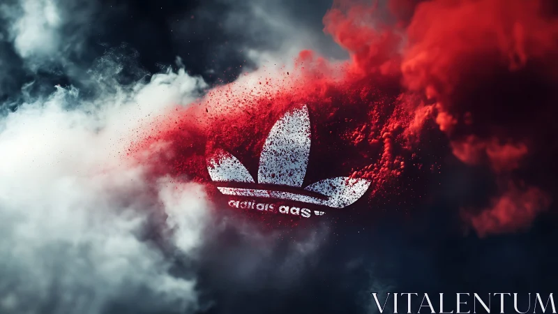 Sportswear trefoil logo in red particulate smoke field.