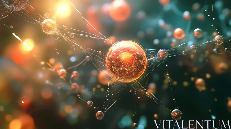 Glowing molecular spheres connect in a luminous digital web