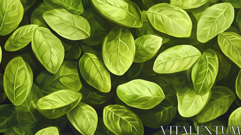 Digital basil leaves pattern shows layered green foliage study