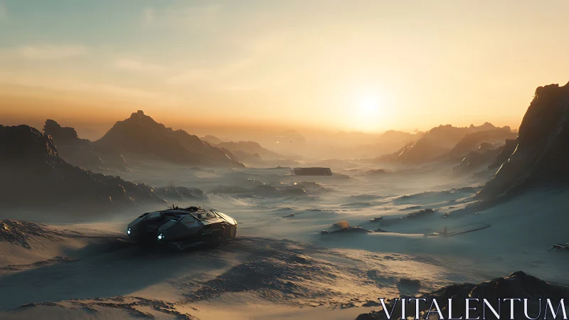 Star-crawler at dawn on a frozen desert frontier world.