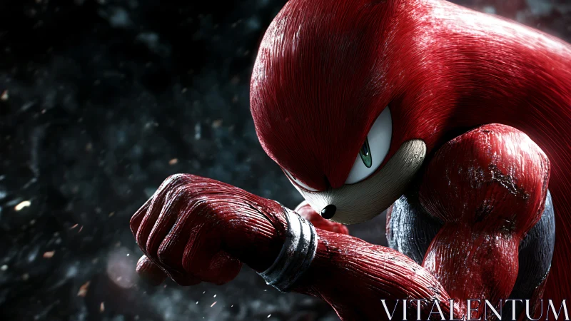 3D red anthropomorphic fighter in intense battle stance.