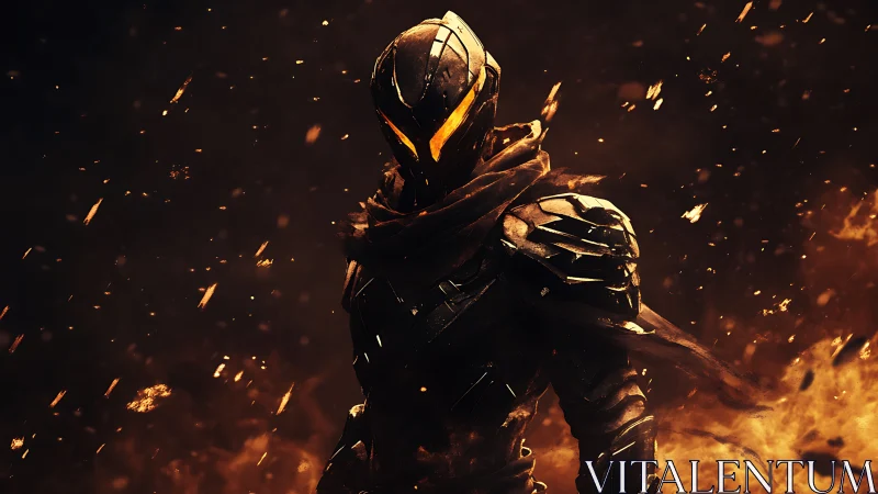 Armored fireborn warrior framed in molten embers and smoke.