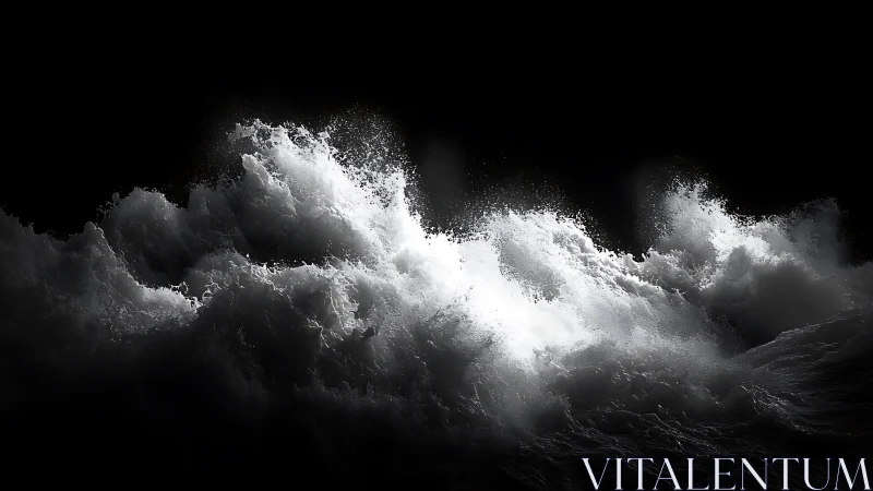 High-contrast monochrome seascape with sculpted breaking waves.
