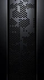 Photorealistic perforated black server tower venting panel design.