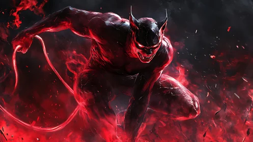 Infernal quadrupedal predator in dynamic magma-lit lunge.