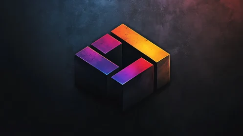 Isometric neon cube segments render with emissive gradient surfaces