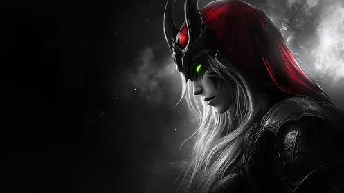 Dark fantasy warrior profile in high-contrast digital painting.