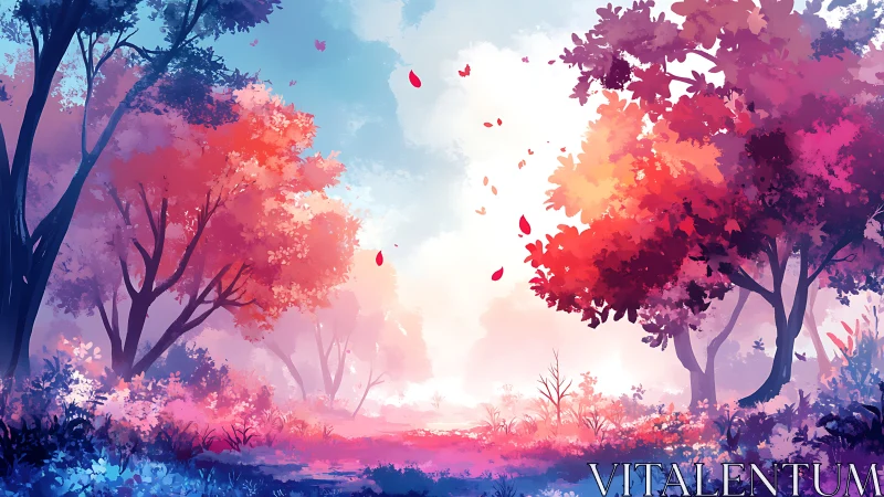 Luminous Woodland Portal With Autumn Foliage.