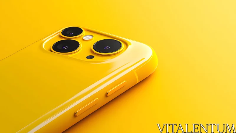 Bright yellow smartphone with triple camera on vibrant background. Bright yellow smartphone with triple camera on vibrant background.
