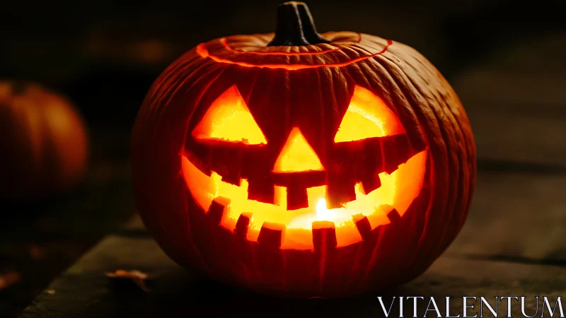 Photorealistic carved jack-o’-lantern with dramatic interior glow.
