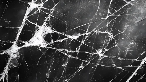 High contrast black marble slab with fractured white veining