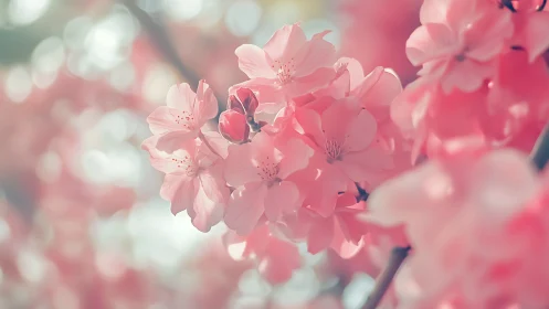 Cherry Blossoms Dance: Where Delicate Pink Petals Float in Golden Sunlight