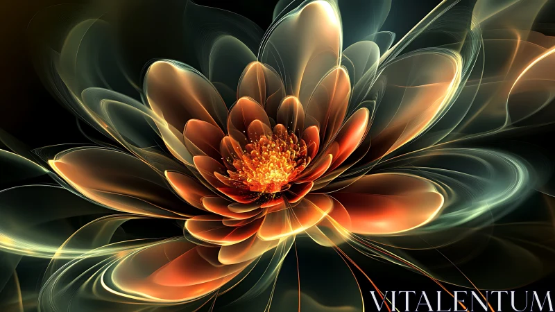 Fractal luminous lotus bloom with radiant translucent petals.