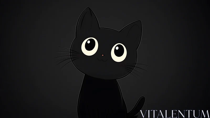 Black cartoon cat is centered on a uniform dark background.