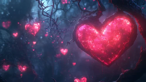 Luminescent Heart Structures Suspended in Atmospheric Void