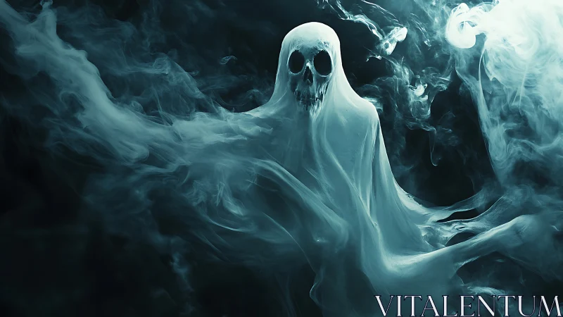 Ghostly wraith exhales itself from swirling teal smoke