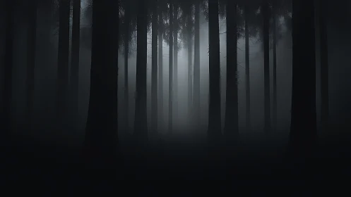 Dense Forest Silhouettes in Fog