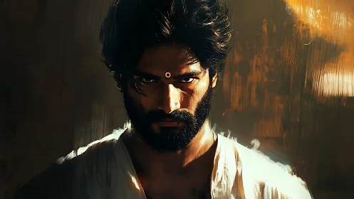 Low-key portrait isolates intense gaze with dramatic rim lighting