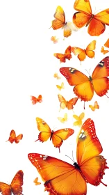Orange butterflies are arranged on a vertical white field