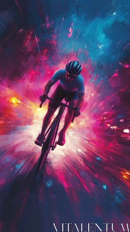 Cyclist Surging Through Neon Energy Burst
