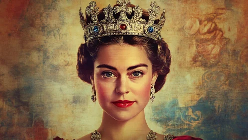 Regal portrait of crowned woman with jeweled tiara glow.