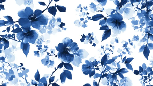 Blue Blooms and Branches: A Serene Floral Dance.
