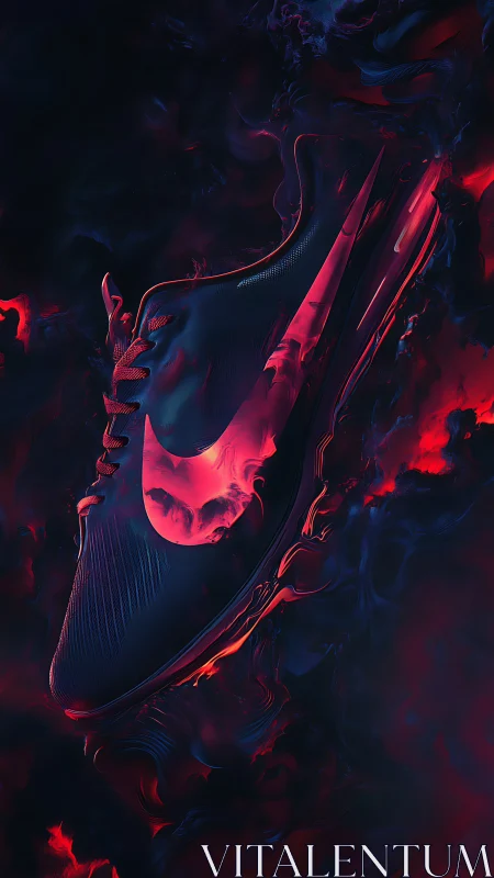 Sports shoe rendered with neon red highlights on dark void