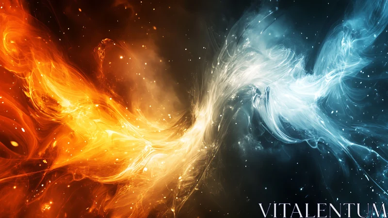 Opposing fire and ice nebula streams collide in dynamic motion