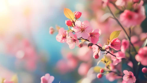 Pink cherry blossoms in spring bloom.