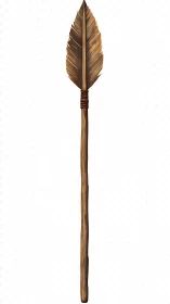 Primitive wooden spear with leaf-shaped blade and cord binding