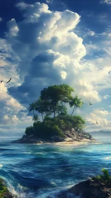 Tropical Island Rises from Crystal Waters Below.