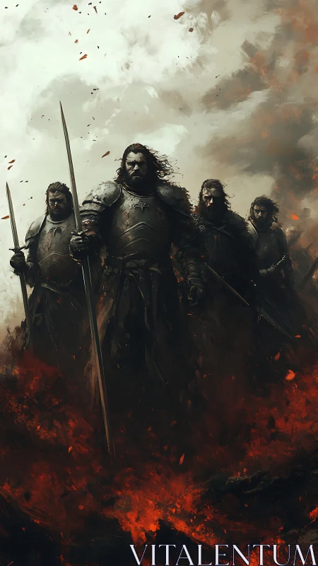 Armored spear infantry advancing through volcanic battlefield