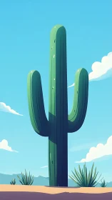 Stylized desert cactus illustration with minimalist vertical composition.