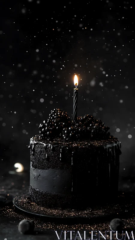 Dark Elegance: A Glowing Candle's Quiet Celebration.