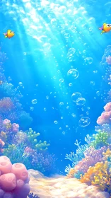 Cartoon undersea corridor with volumetric light shafts.