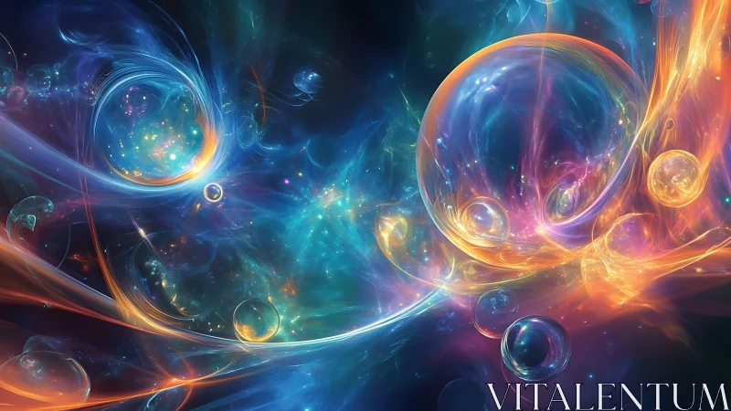 Cosmic plasma orbs drifting through luminous nebulae.