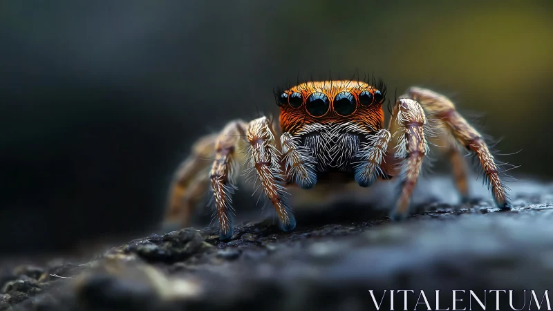 Macro frontal portrait of vividly colored jumping spider