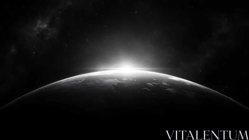 Sunlit planetary horizon emerges from deep black space