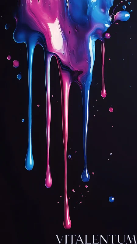 Vertical streams of magenta and cyan liquid descend uniformly
