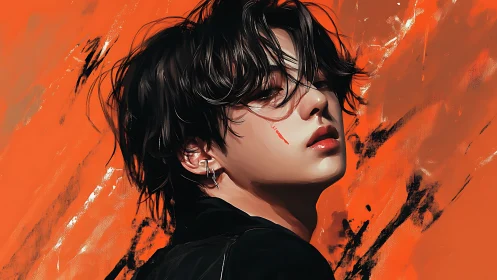 Digital portrait of youth with orange abstract backdrop.