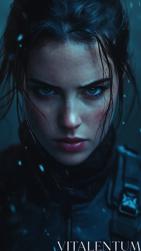 Storm-eyed operative carves resolve from the winter dark